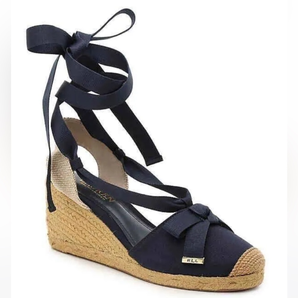 NWT Lauren Ralph Lauren Hollie Wedge Espadrilles with ankle ribbon. Size 6.5